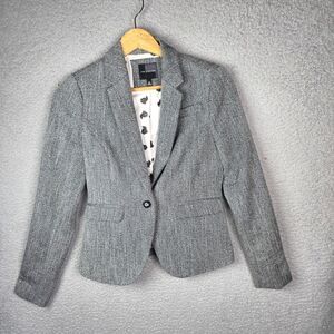 The Limited Blazer Jacket Womens XS Gray Herringbone Fitted Career Classic